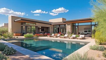 Fototapeta premium Luxury Desert Home with Stunning Pool and Expansive Views