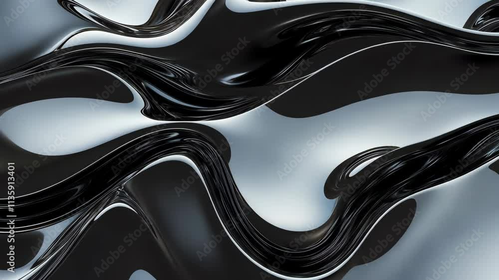 Aufkleber artistic abstract design showcasing flowing black and silver curves with smooth reflections in a mod
