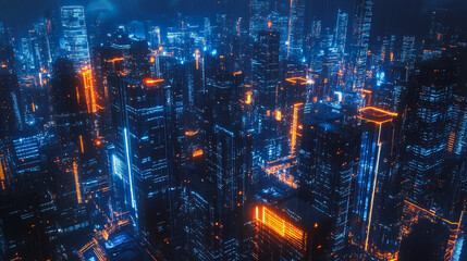 Obraz premium Smart digital Innovation city with connection network reciprocity over the cityscape. of future smart wireless digital city and social media networking systems that connects people with in city