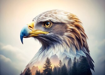 Abstract Minimalistic Bird  Design of a Predator Eagle for Corporate Branding, Featuring Double Exposure Photography with Nature Elements and a Clean, Modern Aesthetic