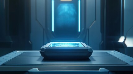 Futuristic Device Rests on Sleek Metallic Surface