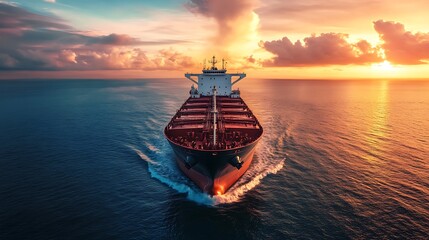 Cargo ship at sunset. Concept of global trade and maritime transport.