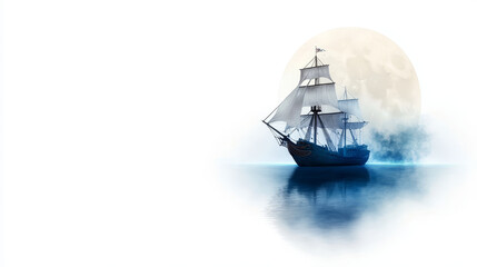Stylized pirate ship under moonlight on calm waters