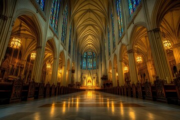 interior of a large church with ornate architecture and stained glass windows