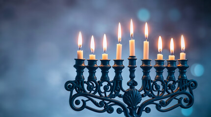Fototapeta premium Religion image of jewish holiday Hanukkah background with menorah (traditional candelabra) and candles