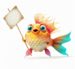 Naklejka premium Bright tropical fish with a blank sign, perfect for tropical-themed announcements, marine events, or exotic travel promos.