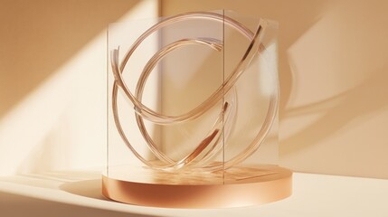 Abstract Glass Sculpture On Beige Platform