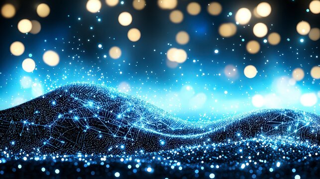 Futuristic Abstract Blue Tech Background  Digital Waves  Particles  AI