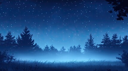 Naklejka premium Nighttime Forest Scene Under Starlit Sky
