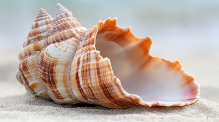 Obraz premium Seashell rests on soft white beach sand