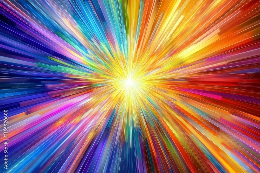 Poster vibrant explosion of color with radiating rays creating a dynamic and energetic background for creat