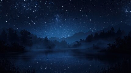 Naklejka premium Serene Night Scene Lake Mountains Starscape