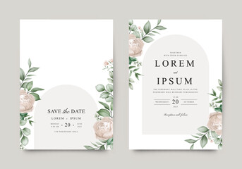 Greenery rose flowers arranged beautifully for wedding invitation template