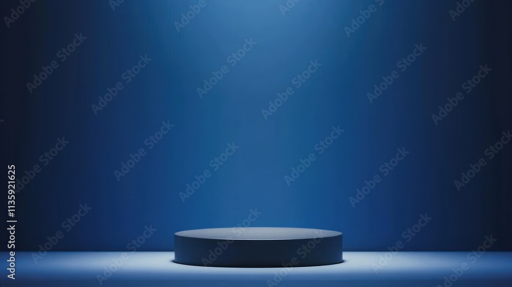 Poster dark blue background with circular display platform