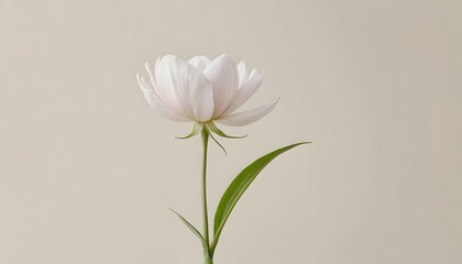 Obraz premium Elegant Single White Peony Blossom on Beige Background: A Study in Simplicity and Grace