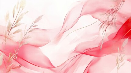 Obraz premium Abstract Pink Waves with Gold Botanical Accents