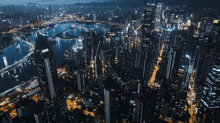 Smart digital Innovation city with connection network reciprocity over the cityscape. of future smart wireless digital city and social media networking systems that connects people with in city