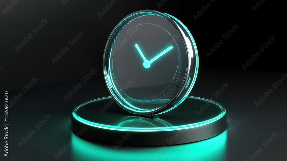 Poster neon clock display on circular platform
