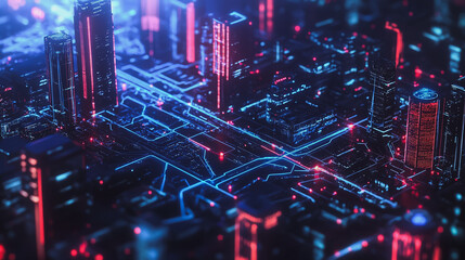 Fototapeta premium Smart digital Innovation city with connection network reciprocity over the cityscape. of future smart wireless digital city and social media networking systems that connects people with in city