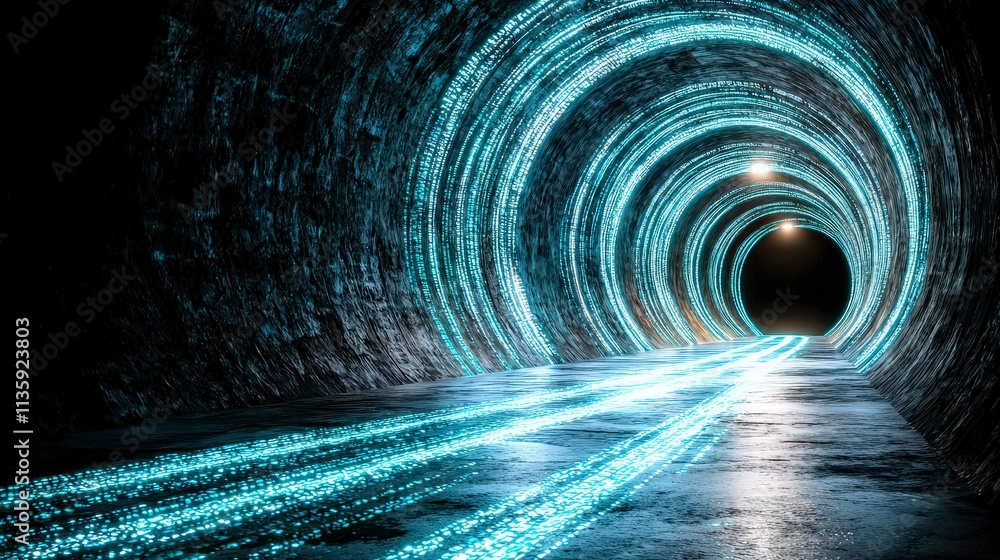 Poster futuristic tunnel glowing data stream abstract digital highway sci fi background