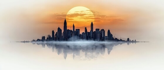 Obraz premium Stunning Cityscape Sunrise Modern Metropolis Reflection