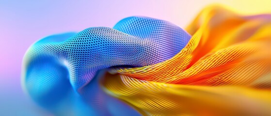 Abstract Blue and Gold 3D Render  Fluid  Shiny  Textured  Wave Design