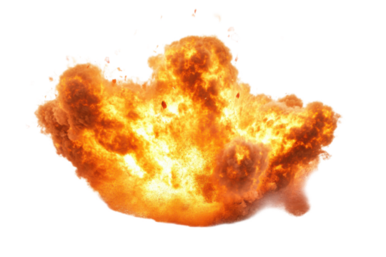 Dynamite flame explosion isolated on white background