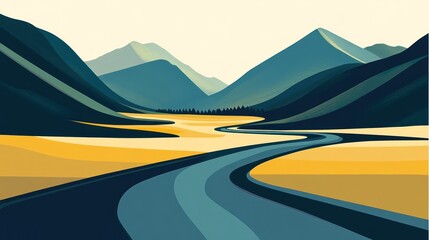 Winding Road Through Abstract Mountain Landscape