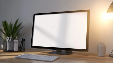 Fototapeta premium Modern Workspace Featuring Blank Computer Screen And Accessories