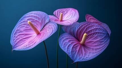 Pink and purple anthurium flowers with blue