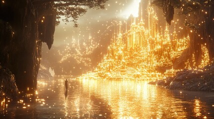 Obraz premium Golden Cityscape: A Traveler's Dream