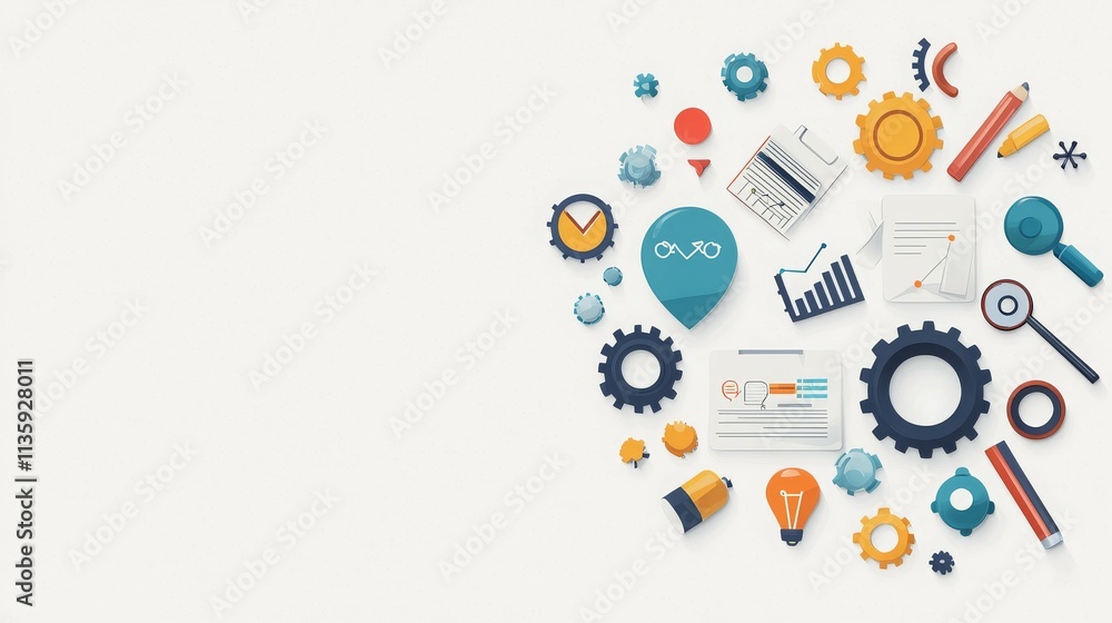 Aufkleber a collection of graphic elements representing business and technology concepts.