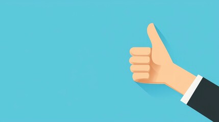 A hand giving a thumbs-up gesture against a light blue background.