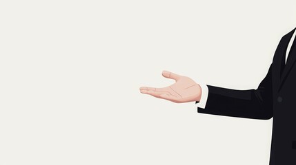 Obraz premium A hand in a suit presenting an invitation or offer against a plain background.