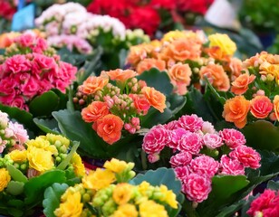 Generated image Multicolored Kalanchoe flowers in the market 