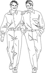 Vector sketch illustration, silhouette design, image of a couple, lovers and friends walking down the street.eps