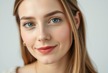 Half-length portrait of a woman with a calm expression