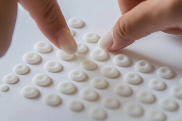 Abstract White Circular Pattern Design, Minimalist Hands Arranging Small Objects