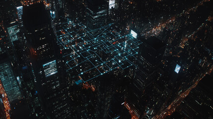 Obraz premium Smart digital Innovation city with connection network reciprocity over the cityscape. of future smart wireless digital city and social media networking systems that connects people with in city