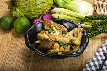 Roasted Thai eggplant with onion