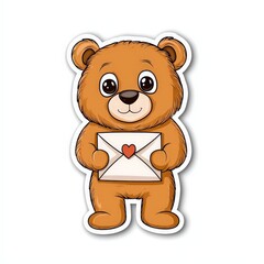 Naklejka premium Cute Shy Bear Holding Love Letter Sticker Design