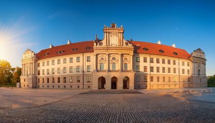 Fototapeta premium Generated image The Collegium Maius building of Adam Mickiewicz University in Poznan, bathed in golden sunlight