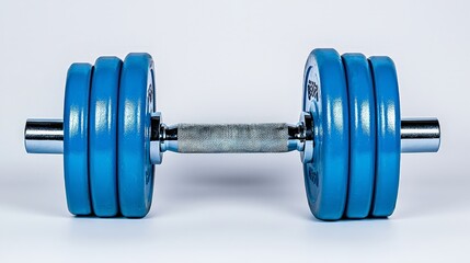 Obraz premium Blue Dumbbells on White Background for Fitness Exercise