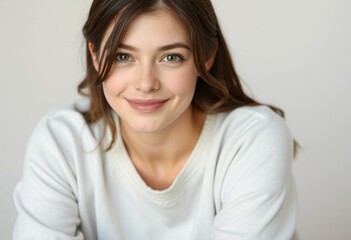 Calm and serene half-length portrait of a young woman