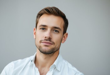 Fototapeta premium Half-length portrait of a young man with a neutral expression