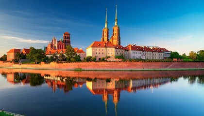 Naklejka premium Generated image Ostrów Tumski in Poznan, the Cathedral Island, with the iconic Poznań Cathedral