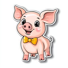 Cute Piglet Sticker with Bow for Creative Projects