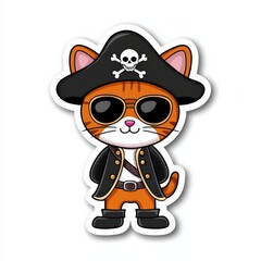 Kawaii Chibi Pirate Cat Sticker Design