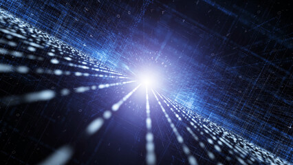 Digital technology lines dots in modern shiny dark blue cyberspace network illustration.	