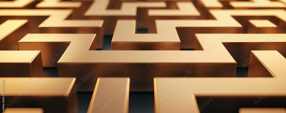 Poster financial success investment mindset concept. a close-up view of a golden maze design, showcasing in